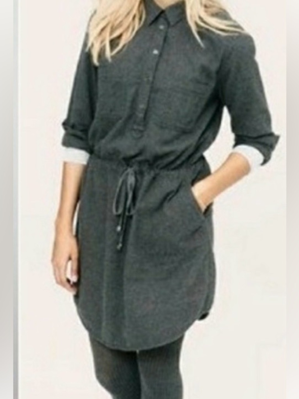 Lou & Grey Soft Flannel Shirt Dress in Dark Charcoal